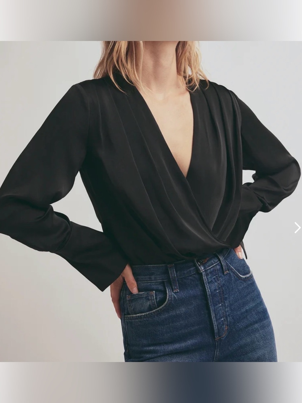 NWT Favorite Daughter The Date Blouse Satin Bodysuit Black Noir
